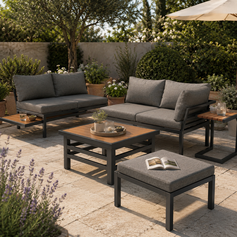 Two-Sofa Garden Set with Ottoman