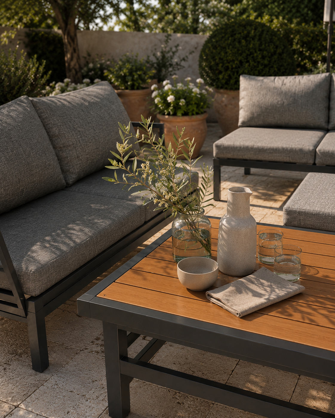 Two-Sofa Garden Set with Ottoman