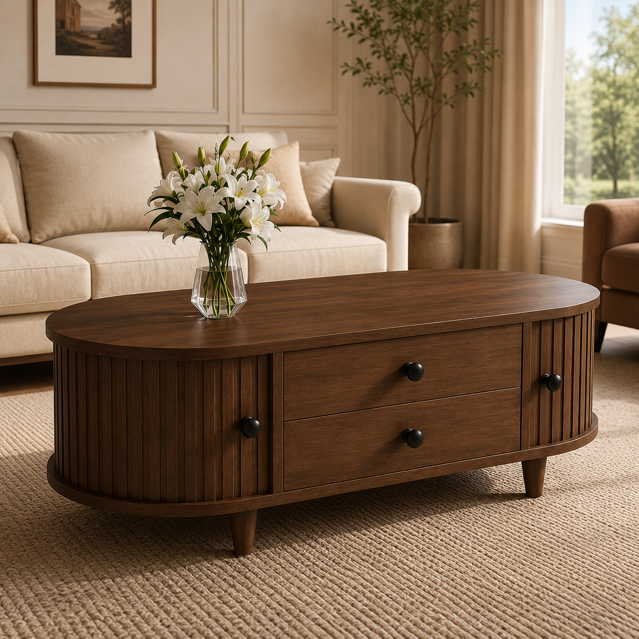 Ribbed Oval Coffee Table