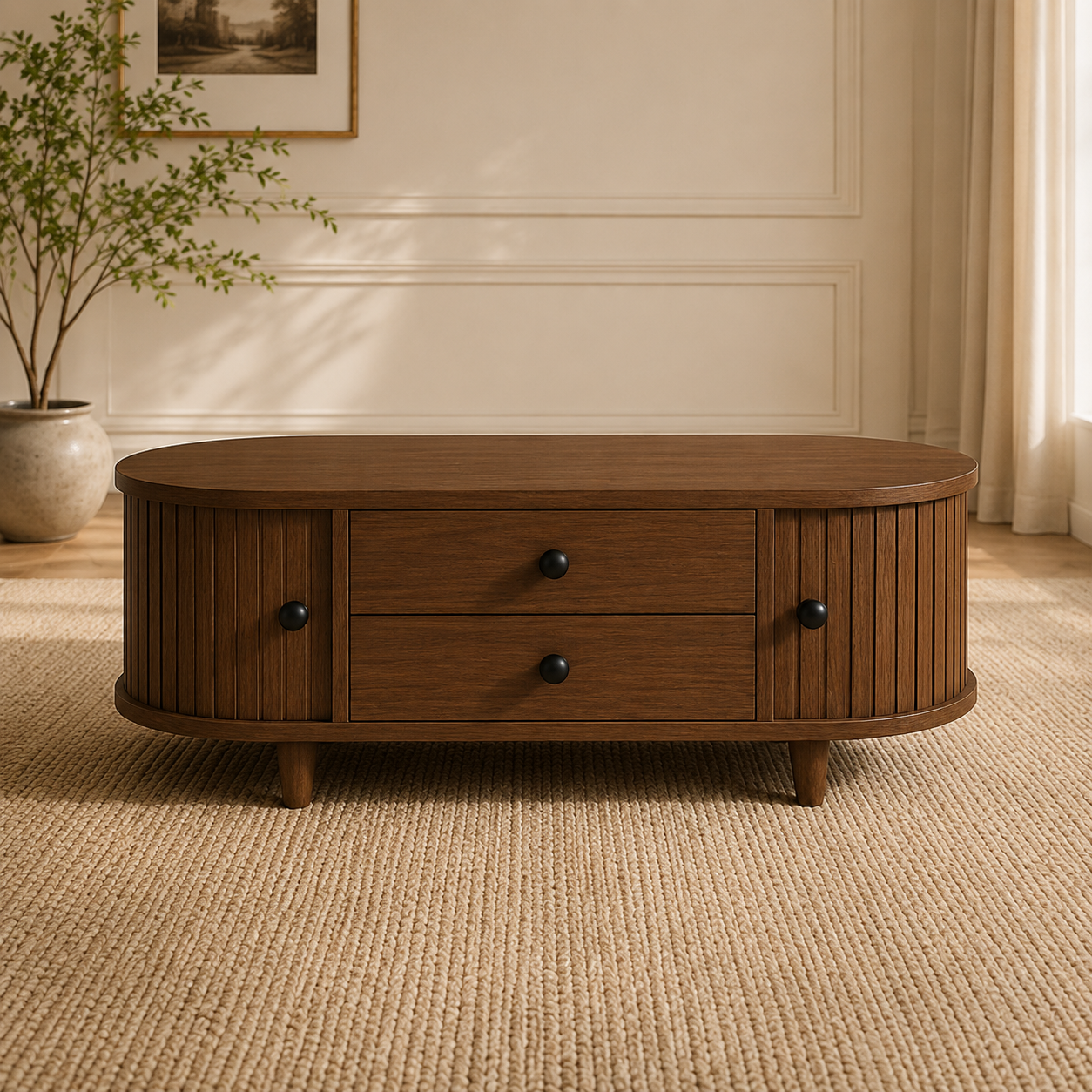 Ribbed Oval Coffee Table