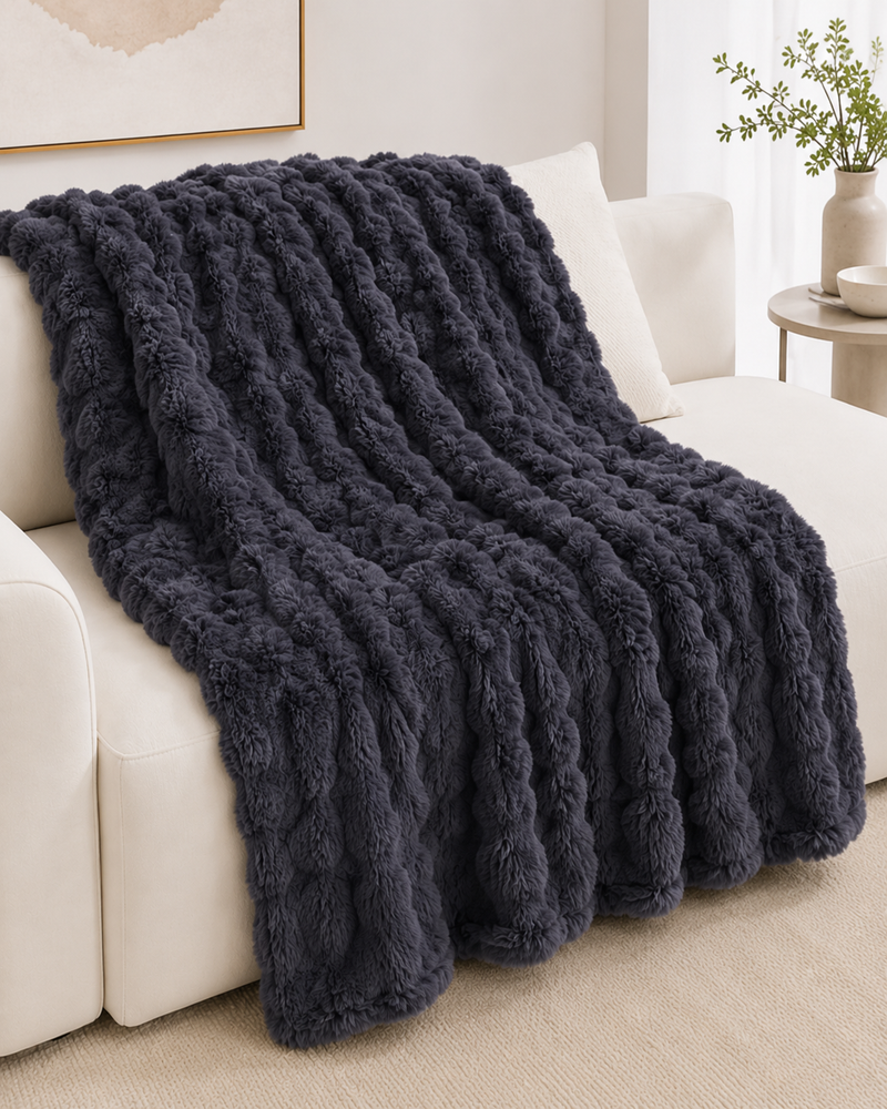 Ruched cloud blanket in charcoal, third view