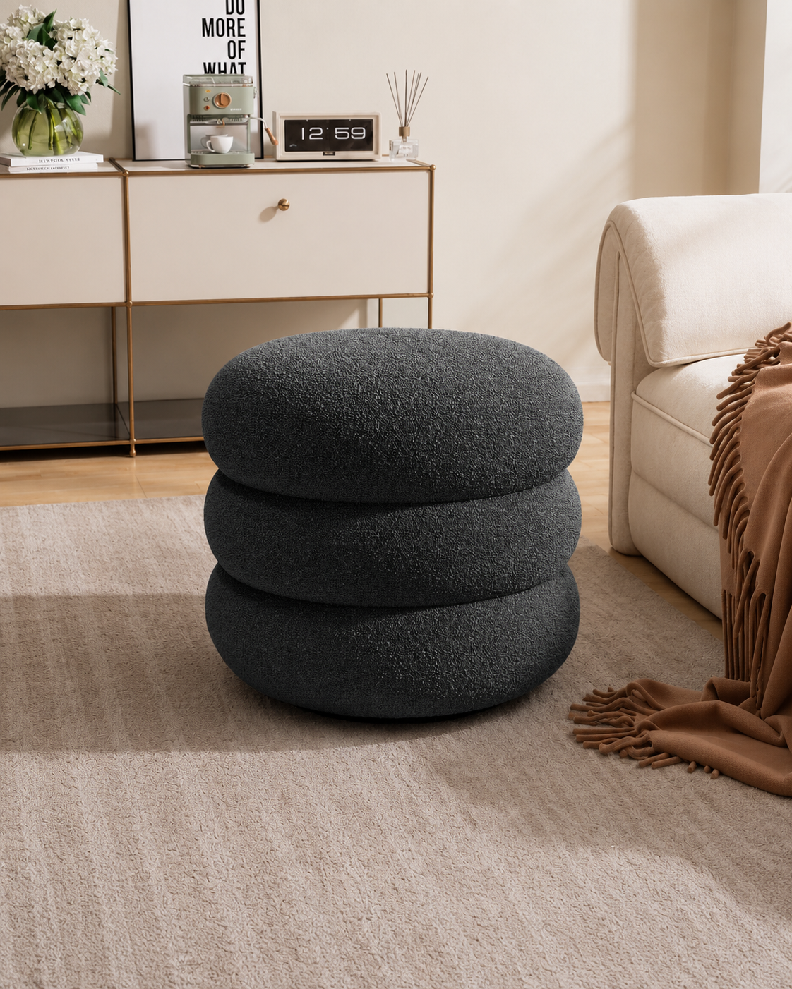 Tiered round stool in charcoal
