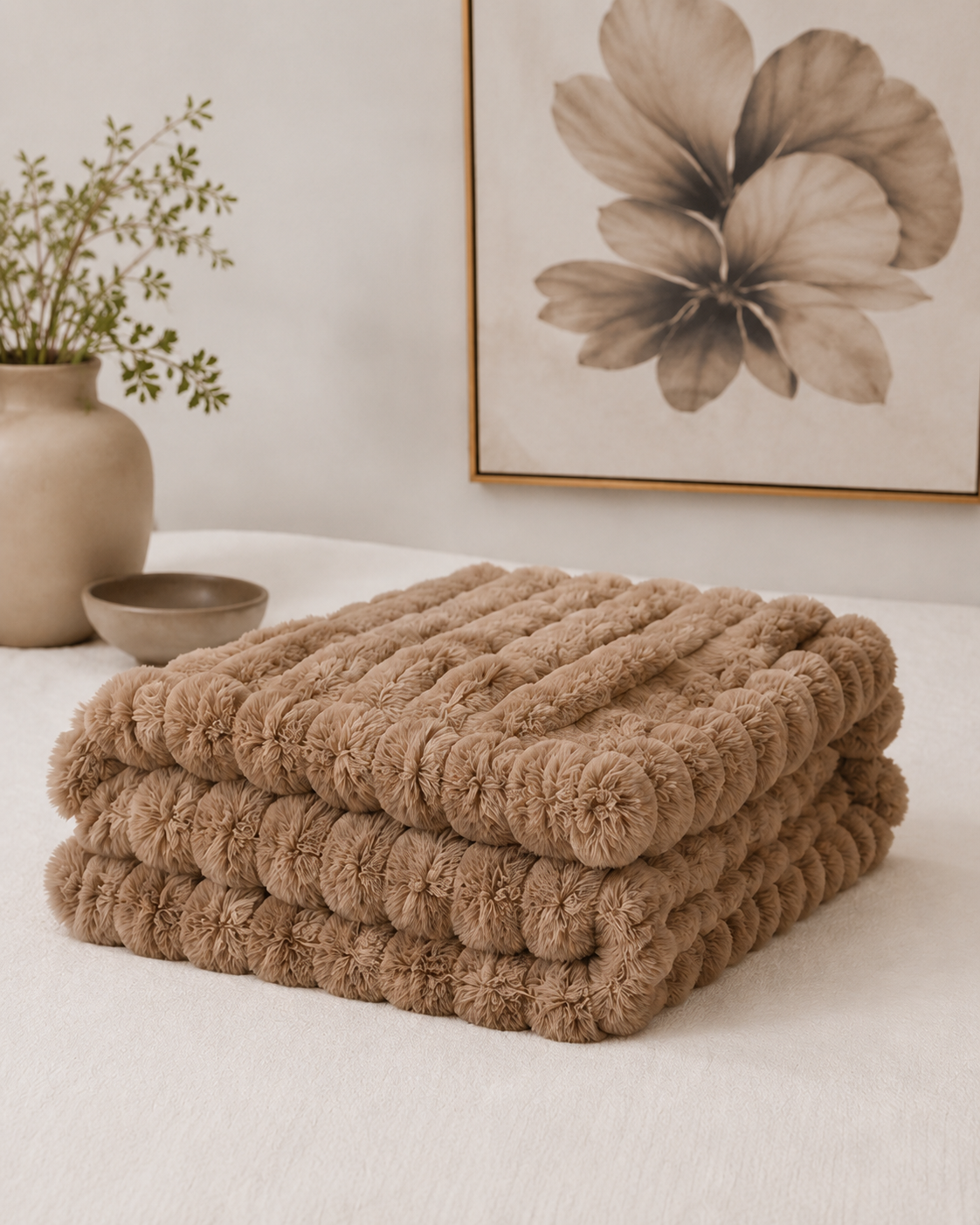 Ruched cloud blanket in oatmeal, fourth view