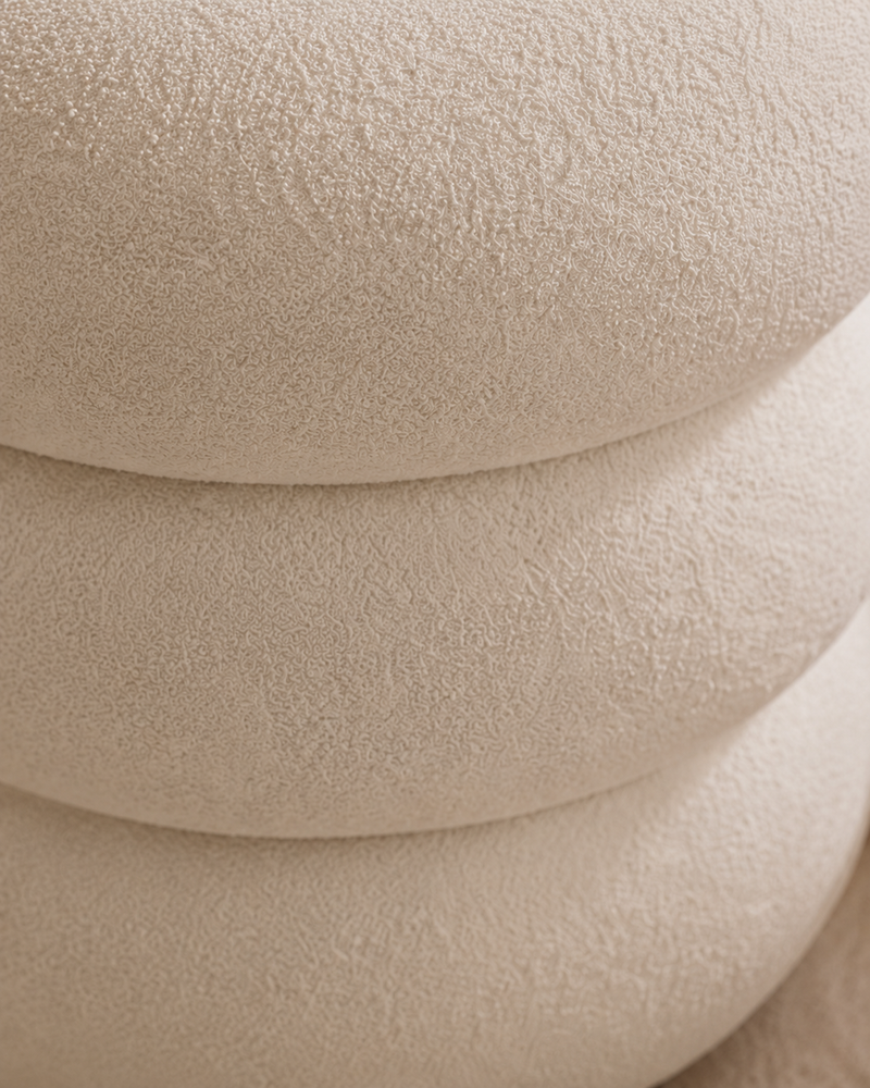 Tiered round stool in white, detail