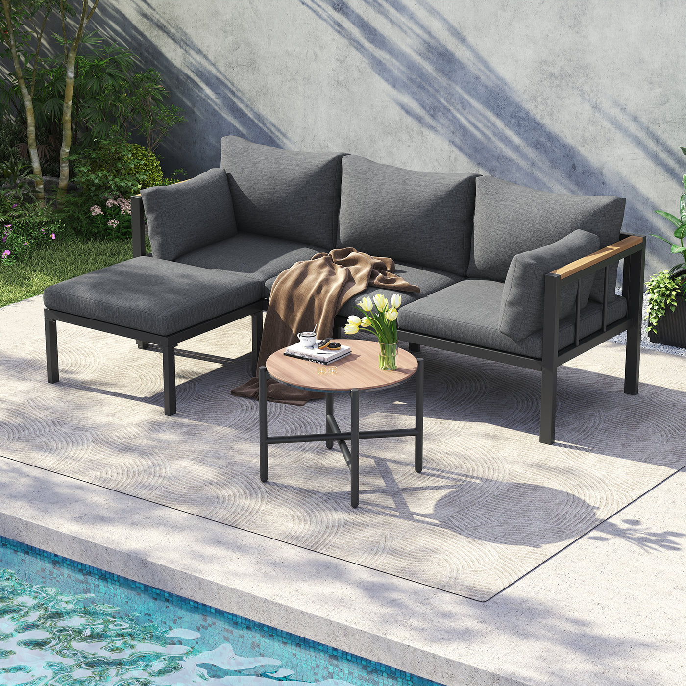 Modern Corner Lounge Set with Footstool