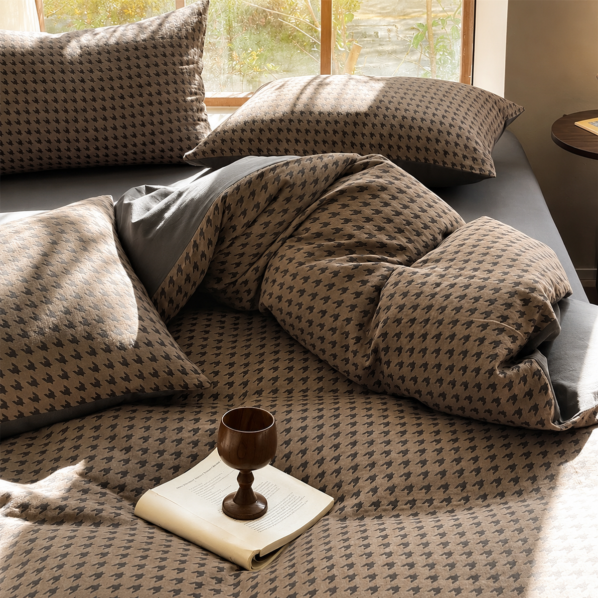 Houndstooth Double-Layer Cotton Bedding Set