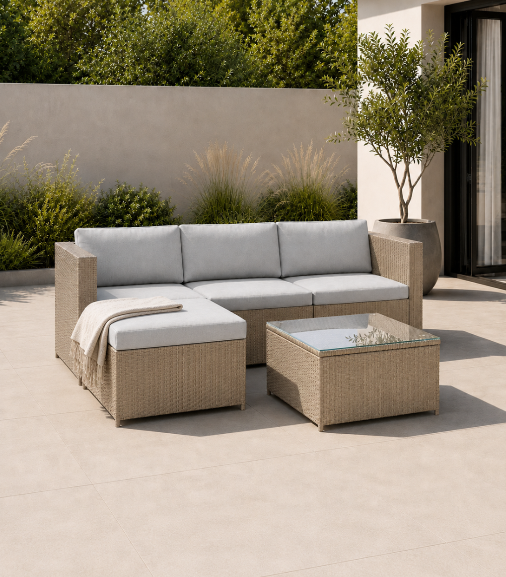 Khaki – VOLKE Rattan Corner Lounge Set, hero shot