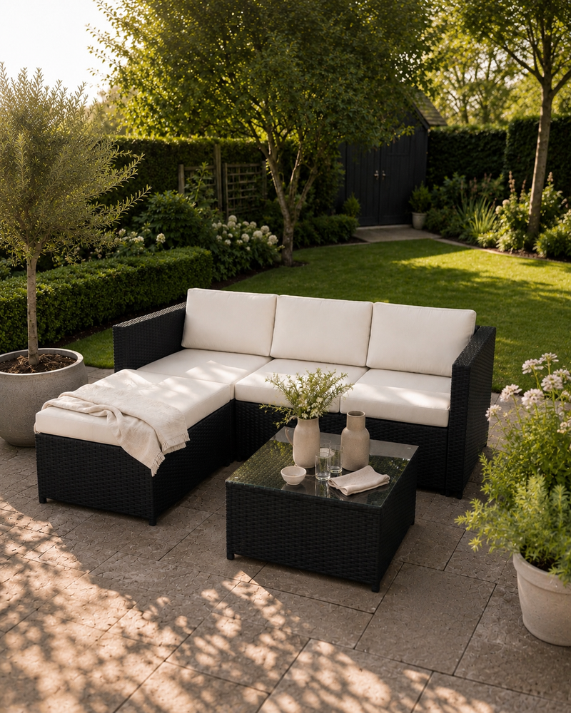 Black – VOLKE Rattan Corner Lounge Set, lifestyle