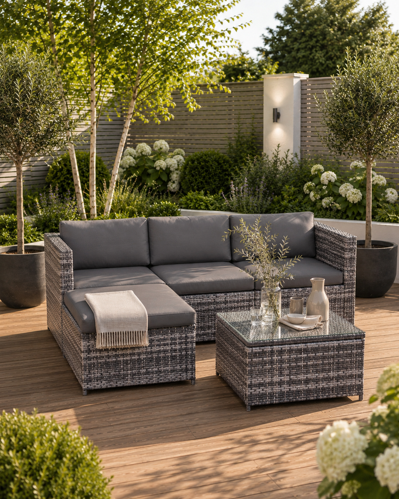 Grey – VOLKE Rattan Corner Lounge Set, lifestyle