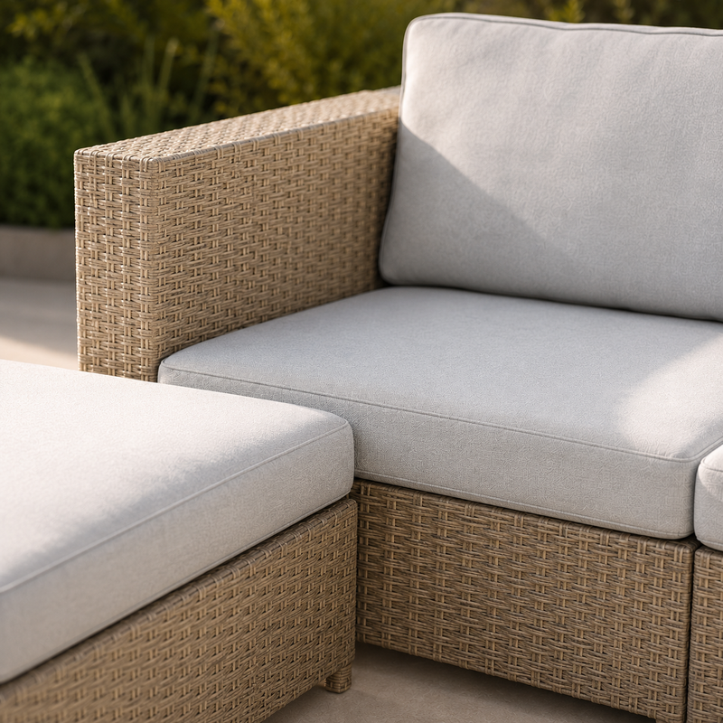 Khaki – VOLKE Rattan Corner Lounge Set, rattan weave close-up