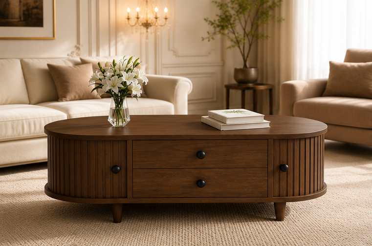 Ribbed Oval Coffee Table