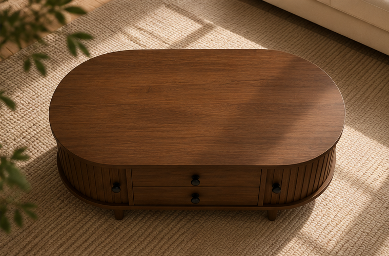 Ribbed Oval Coffee Table