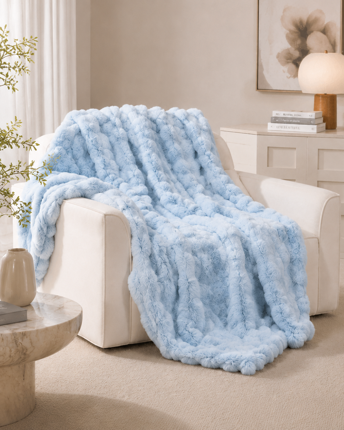 Ruched cloud blanket in powder blue