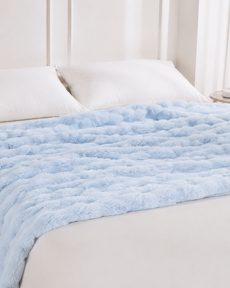 Ruched cloud blanket in powder blue, second view