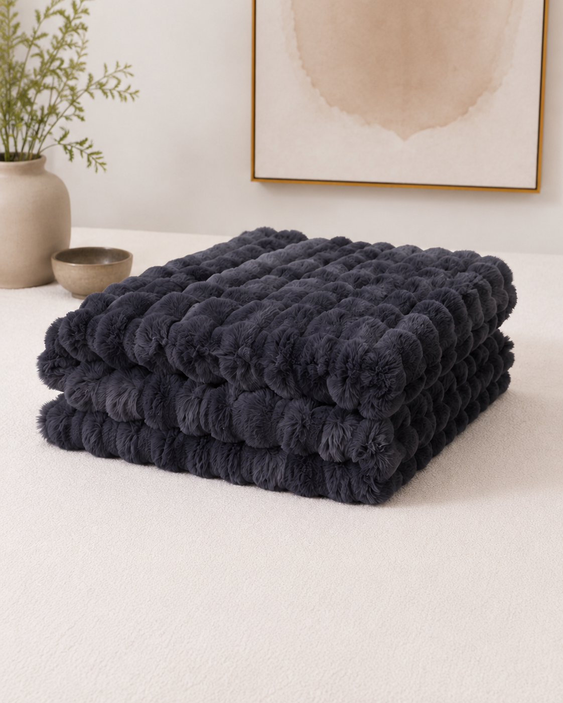 Ruched cloud blanket in charcoal, fourth view