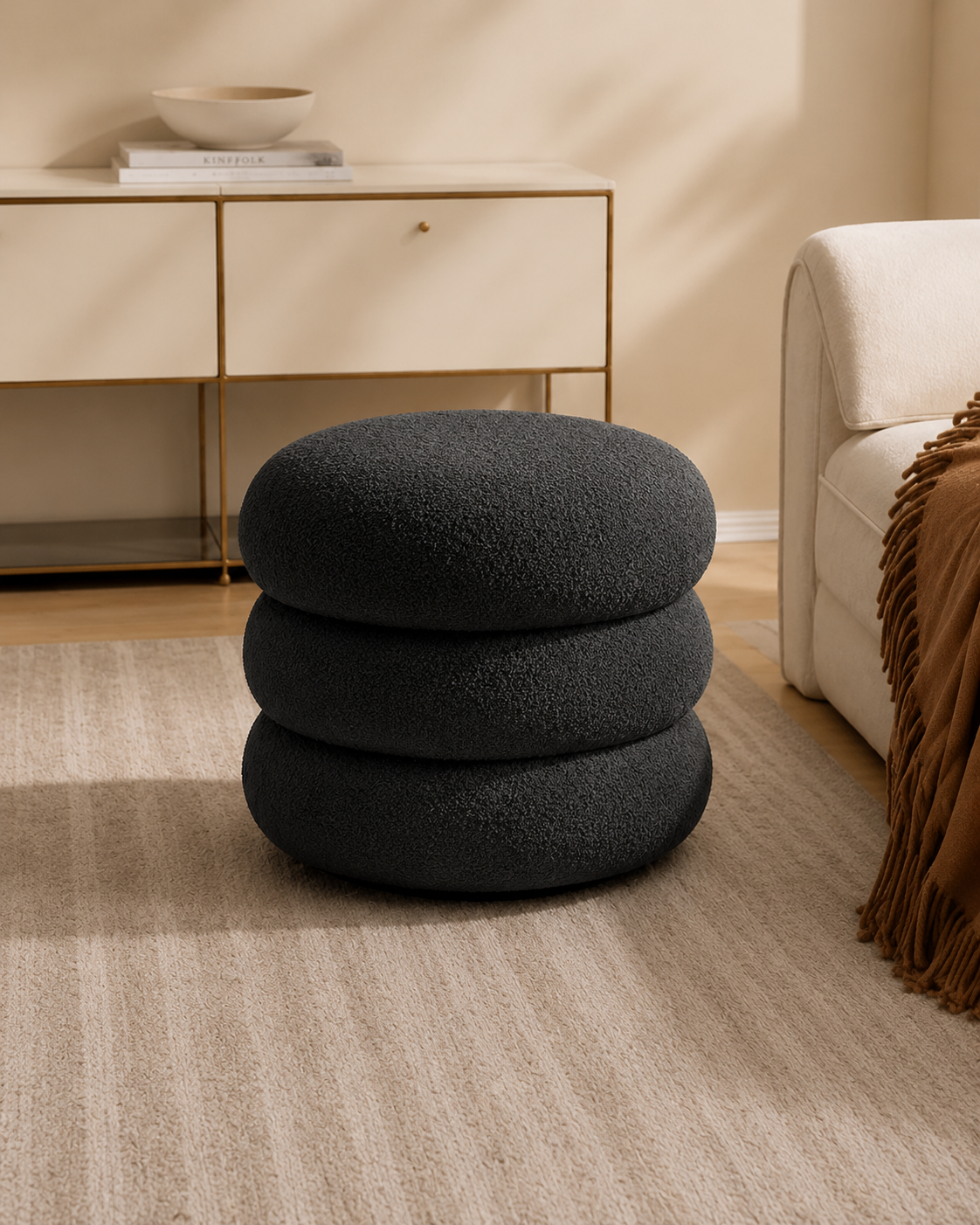 Tiered round stool in charcoal, detail