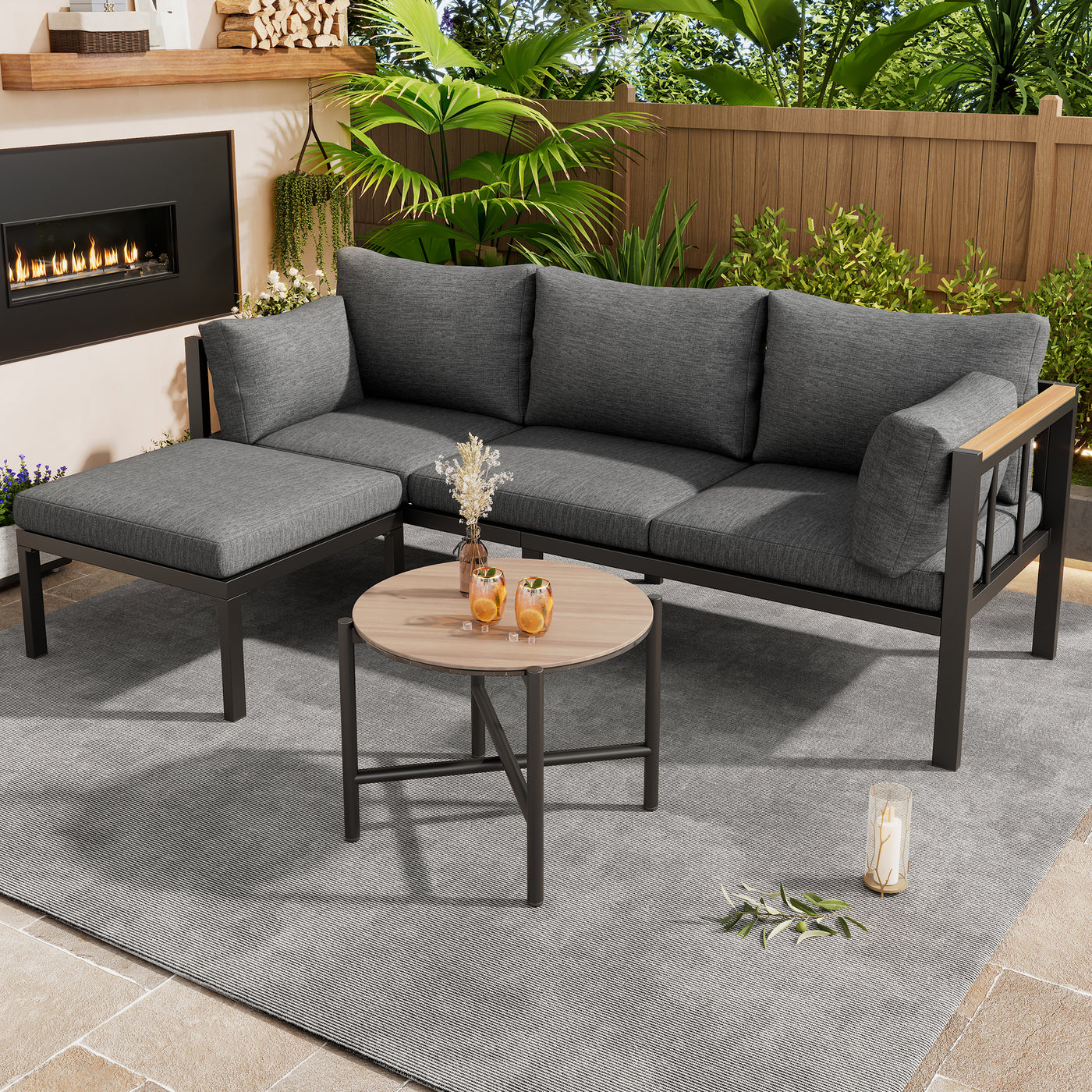 Modern Corner Lounge Set with Footstool
