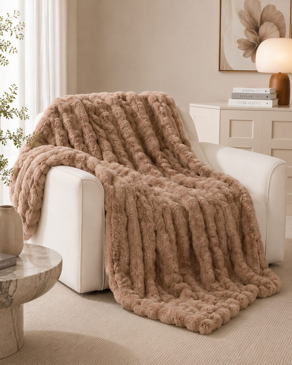 Ruched cloud blanket in oatmeal