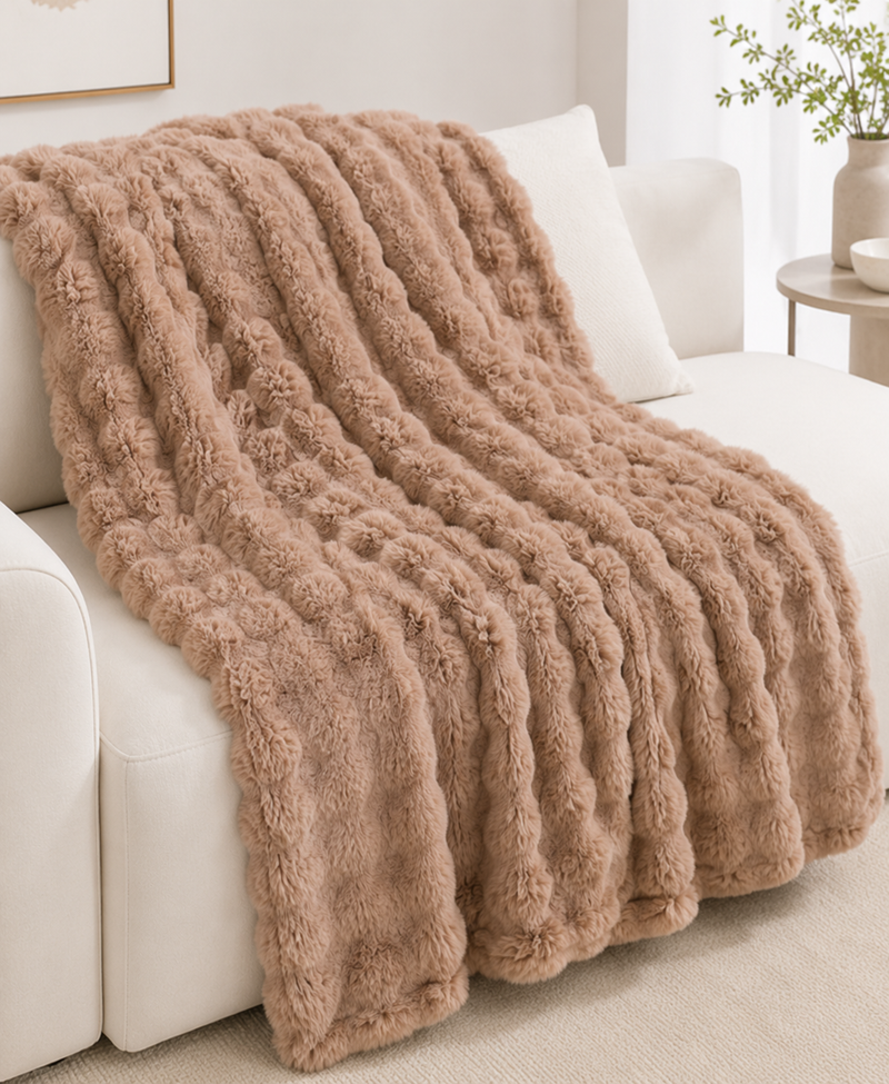 Ruched cloud blanket in oatmeal, third view