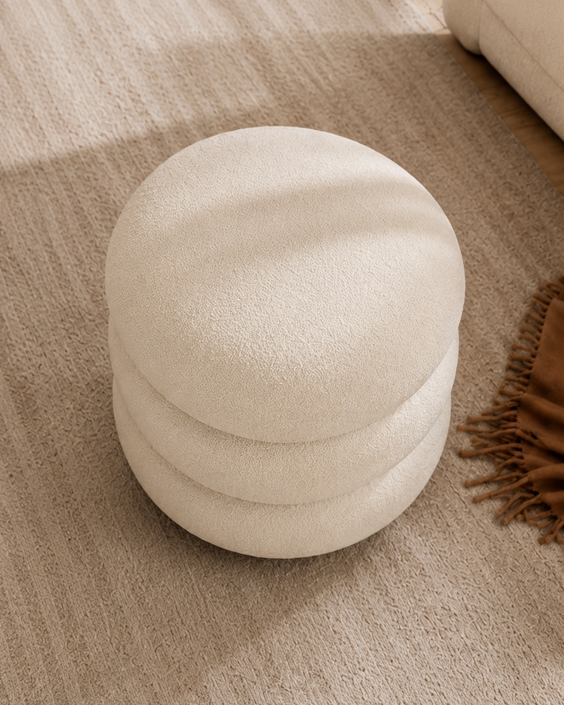 Tiered round stool in white, side view